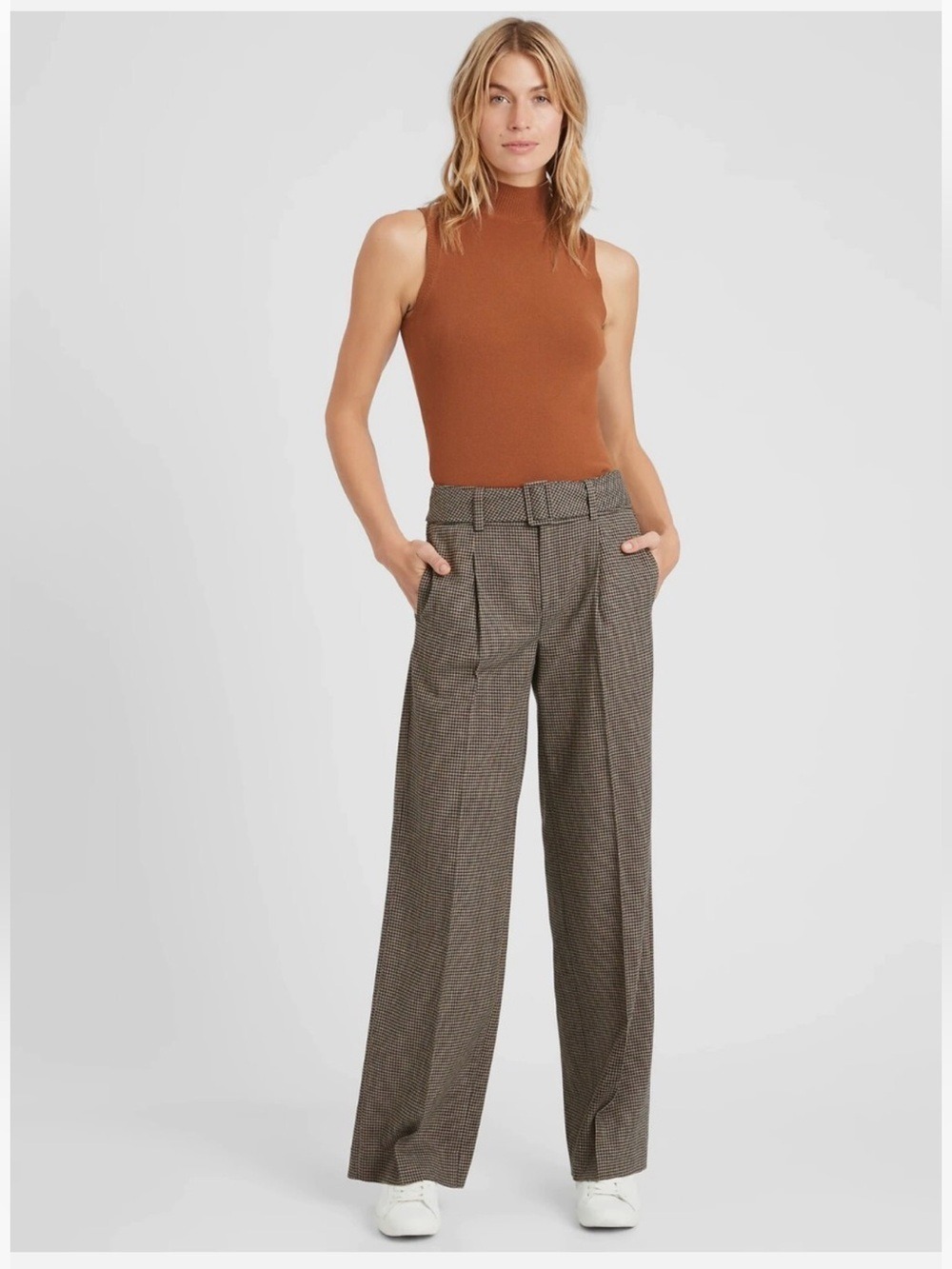 BANANA REPUBLIC ITALIAN WOOL BLEND HIGH RISE SLIM WIDE LEG FLANNEL PLAID PANT